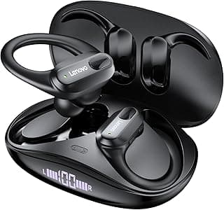 Fones de ouvido sem fio Lenovo XT80 em preto com controle de volume e logotipo visível