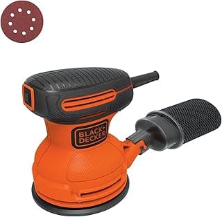Lixadeira de órbita aleatória BLACK+DECKER, 13 cm, laranja e preto, em fundo branco