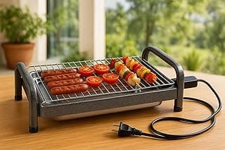 Churrasqueira Elétrica de Mesa 110V Preta com Grelha e Bandeja Coletora para Churrasco Interno