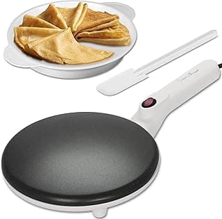 Baker's Friend Máquina De Crepe Instantânea Com Alça, Máquina De Crepe Elétrica, Creperia Elétrica, Superfície De Cozimento Antiaderente De 8 Polegadas, Branco Cremoso