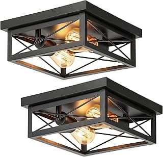 Luminária de teto quadrada industrial Kondras com 2 luzes pretas, iluminação para cozinha e corredor.