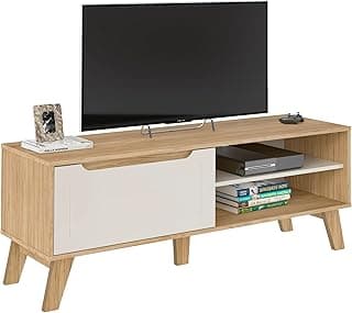 Rack para TV até 60 polegadas, cor Carvalho com Off White, com porta basculante, Artely