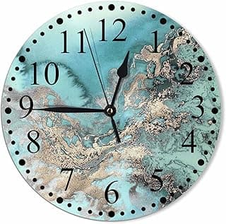 Relógio de parede azul e dourado com design de mármore, silencioso, sem tique-taque, 25 cm