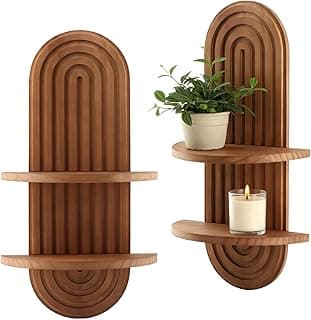 Prateleira de parede boho, prateleira flutuante, boêmio, suporte de pendurar arqueado para casa, banheiro, quarto, decoração de casa, decoração dupla vintage para parede, plantador de