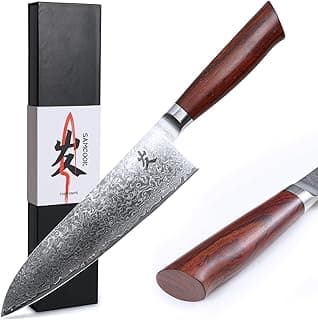 Faca de chef SAMCOOK com cabo de sândalo e lâmina VG-10, caixa de presente preta com detalhes vermelhos