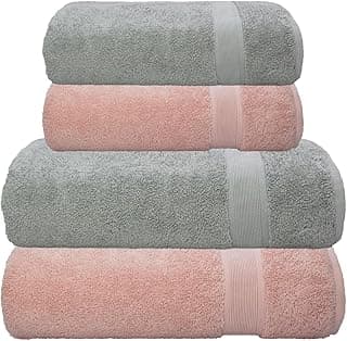 Kit de toalhas de banho e rosto em cinza e rosa, 4 peças, 100% algodão premium
