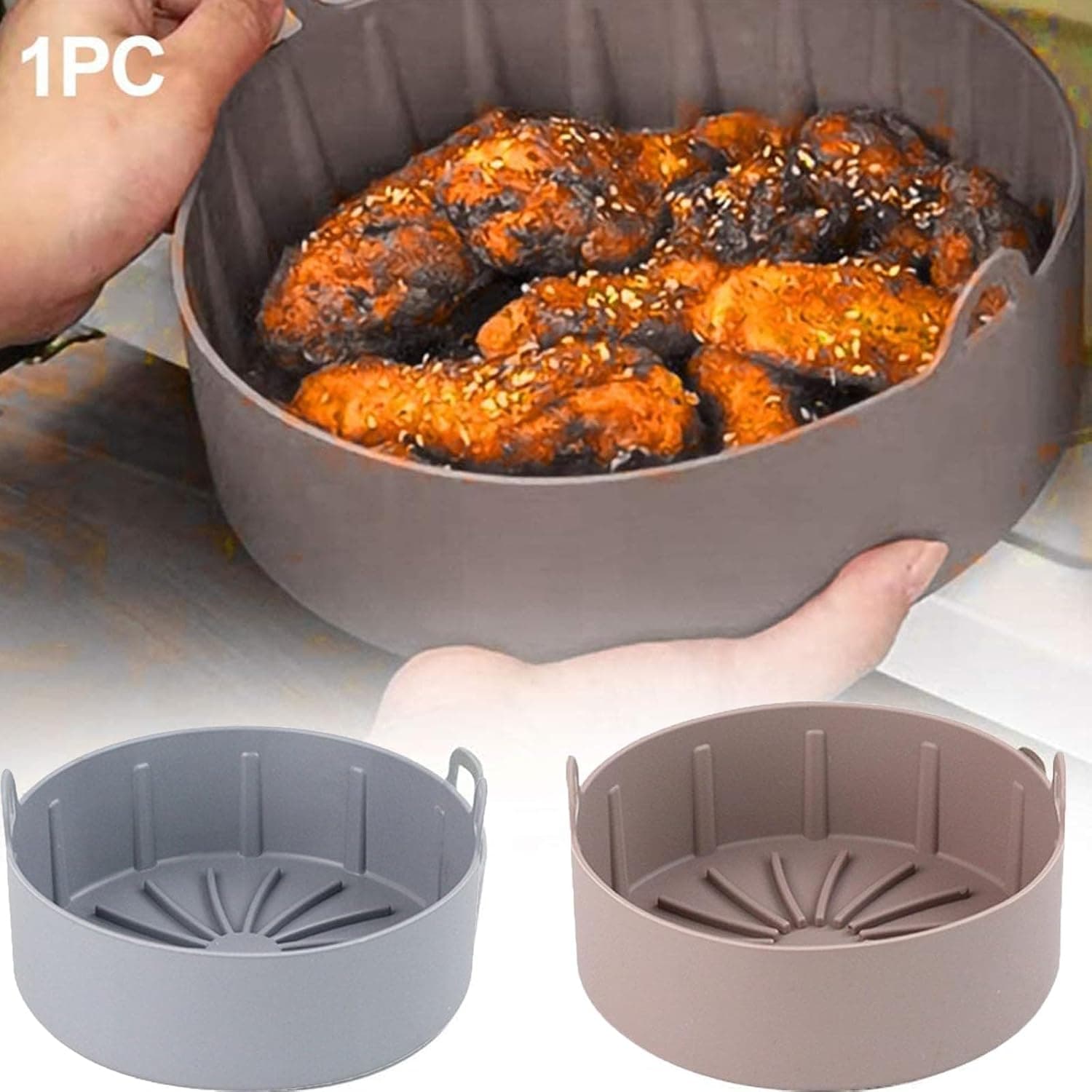 Acessório para Air Fryer Silicone Antiaderente com Alças Cinza Compatível com Forno