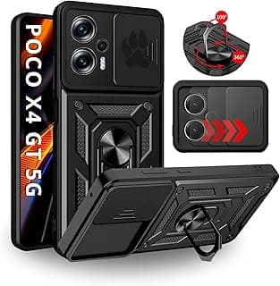 Capa Armor preta para POCO X4 GT 5G com anel giratório e proteção de câmera