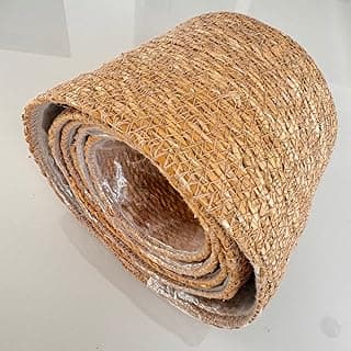 Cesta de palha natural enrolada com forro impermeável, cor marrom claro