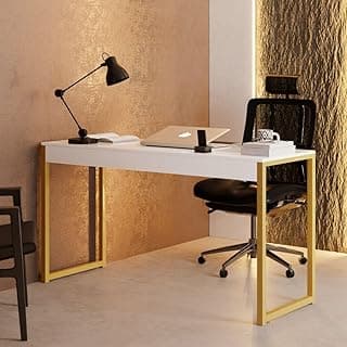 Mesa Escrivaninha Industrial Desk 90 Color (Branco Dourado)