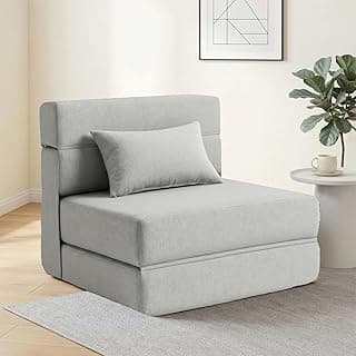 Sofá-cama dobrável cinza SUYOLS com travesseiro, colchão de espuma viscoelástica para sala ou quarto
