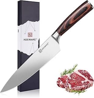 Faca de chef KEEMAKE 20 cm, aço inoxidável, cabo de madeira, embalagem