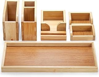 Set de organizador de mesa de bambu minimalista com 7 peças ajustáveis