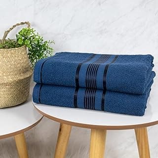 Kit 02 Toalha de Banho Gigante Egito 76x180cm Azul Escuro com Listras