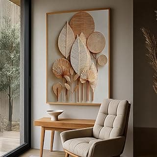 Quadro decorativo com moldura de fibra com folhas para sala, quarto e escritório