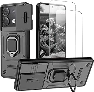 Capa protetora preta para smartphone Redmi Note 13 Pro 4G e Xiaomi Poco M6 Pro 4G com protetor de tela e suporte para anel