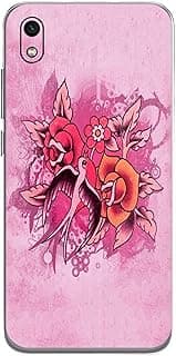 Capa traseira para Xiaomi Redmi 7A com design de rosas e pássaros rosa e roxo