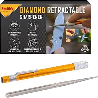 Afiador retrátil de diamante Smith's 51446 com haste reversível, compacto, ouro, para facas e ganchos.