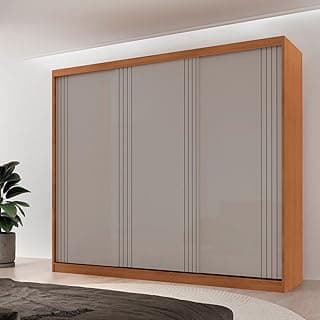 Guarda-roupa Casal 100% Mdf 3 Portas de Correr 4 Gavetas e 6 Prateleiras Chile Naturalle/Off White