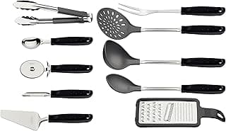 Jogo de Utensílios de Cozinha Tramontina Utilità com 10 Peças em Aço Inox e Cabos Pretos