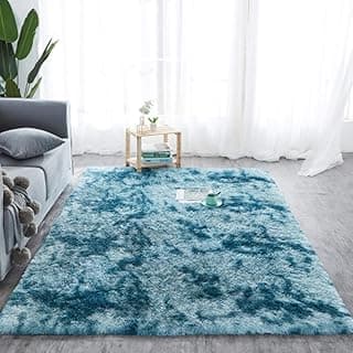 Tapete de pele sintética azul fofo para sala de estar com padrão estampado