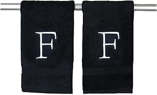 Toalha de mão preta monograma para banheiro - Toalha de luxo bordada decorativa de qualidade inicial para lavabo, spa - Certificado orgânico GOTS - Pacote com 2, letra F
