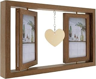 Porta-retrato flutuante, moldura rotativa, moldura de madeira giratória dupla face para casa, escritório, casamento, sala de estar (moldura dupla)