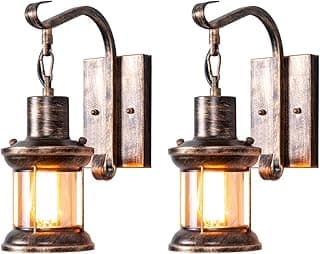 Luminárias de parede rústicas bronze com vidro aceso em fundo branco