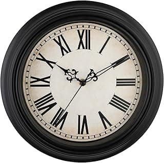 Plumeet Relógio de parede retrô extragrande, 40 cm, clássico, silencioso, vintage, decorativo, cozinha, sala de estar, quarto, algarismos romanos, operado por bateria, preto