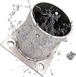 Base de poste à prova d'água em aço inoxidável, resistente à água, com flange redonda e parafusos visíveis.