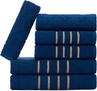 Jogo de toalha azul marinho com listras douradas - banho e rosto