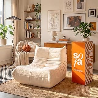 Poltrona Puff Retro Modular 1973 em Boucle – Sofá na Caixa (Linho) branco em sala moderna