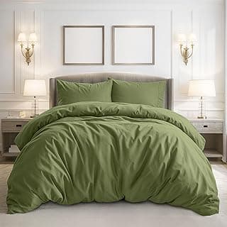 Capa de edredom king-size verde-oliva de microfibra escovada, protetor com aba de zíper e duas fronhas