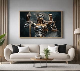 Quadro decorativo justiça com moldura dourada para sala e escritório