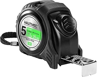Fita métrica HAUTMEC de 5m com trava automática, lâmina de nylon e capa de borracha