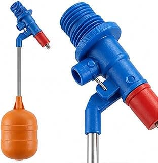 Boia de caixa d'água com válvula automática azul e vermelha com flutuador laranja