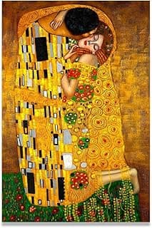 Quadro Gustav Klimt O Beijo arte abstrata amarelo e verde