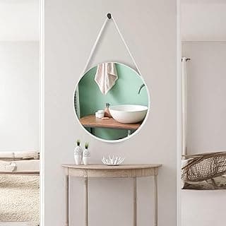 Espelho redondo branco 50cm com alça para banheiro ou lavabo