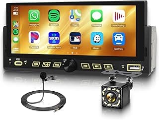 1 DIN CarPlay Car Stereo Wireless Android Auto, tela sensível ao toque de 16,86 cm, unidade de cabeça USB-C, botão de volume, rádio FM, BT5.2, câmera de backup EQ