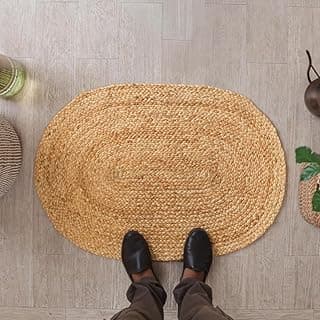 Tapete oval de juta trançada bege para sala, quarto ou cozinha