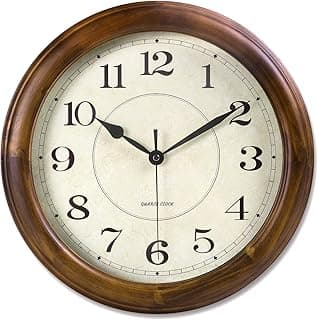 Kesin Relógio de parede de madeira, relógios de parede silenciosos de 35,5 cm, grande, decorativo, operado por bateria, relógio analógico retrô para sala de estar, cozinha, quarto