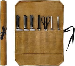 Bolsa para facas de chef com 7 compartimentos, marrom, para armazenamento e acampamento