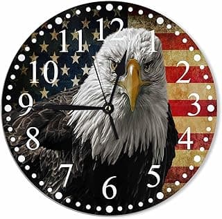Relógio de parede com águia americana e bandeira dos EUA, silencioso, operado por bateria, 25 cm