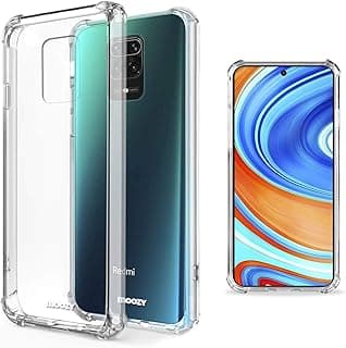 Capa transparente anti-impacto para Xiaomi Redmi Note 9S, mostrando smartphone com câmera dupla e leitor de impressão digital