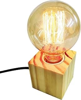Abajur Madeira Rústico Pinus Cubo Quadrado Luminária de Mesa