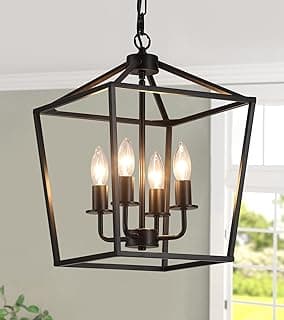 Luminária pendente industrial preta com quatro luzes estilo geometria rústica