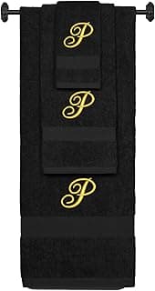 Conjunto de toalhas de banho pretas personalizadas com a letra P bordada em dourado