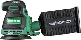 Lixadeira de órbita aleatória Metabo HPT 18V MultiVolt™, verde e preta, com compartimento de armazenamento