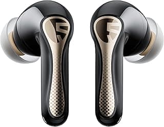 Fones de ouvido intra-auriculares SOUNDPEATS Air5 Pro+ em preto e dourado com cancelamento de ruído AI