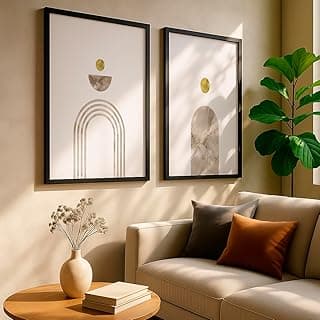 Kit 2 quadros decorativos abstratos geométricos dourados com moldura preta e mármore bege